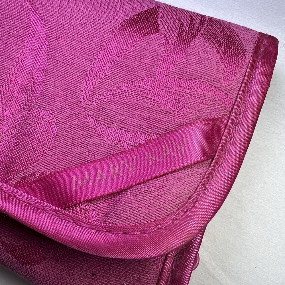 Vintage Mary Kay trifold cosmetic/jewelry bag HOT PINK Soft Satin Damask Cloth - Picture 2 of 6